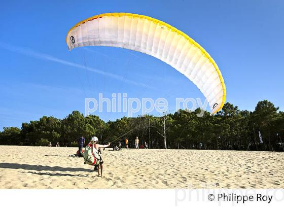 VOL EN PARAPENTE , DEPUIS LA DUNE DU PILAT, BASSIN D' ARCACHON, GIRONDE. (33F30606.jpg)