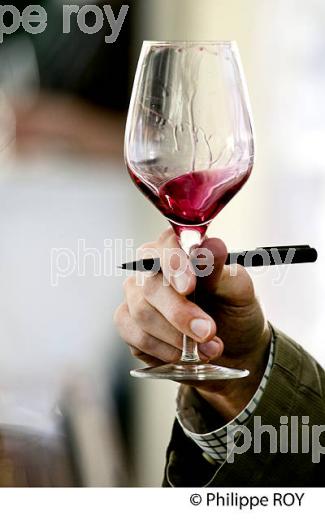 DEGUSTATION,  VINS PRIMEURS, VERRE DE VIN ROUGE, SAINT EMILION,  VINS DE BORDEAUX. (33V31727-ok.jpg)