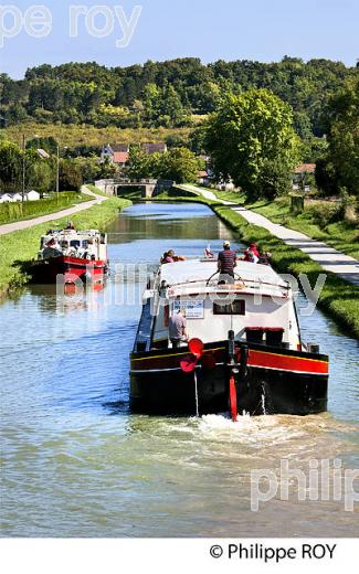 TOURISME FLUVIAL , CANAL DU NIVERNAIS, CHATEL-CENSOIR,  VALLEE DE L' YONNE, BOURGOGNE. (89F00525.jpg)