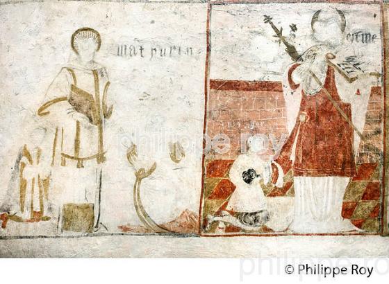 FRESQUE A L' OCRE, EGLISE DE MOUTIERS EN PUISAYE, LA PUISAYE , YONNE, BOURGOGNE. (89F01829.jpg)