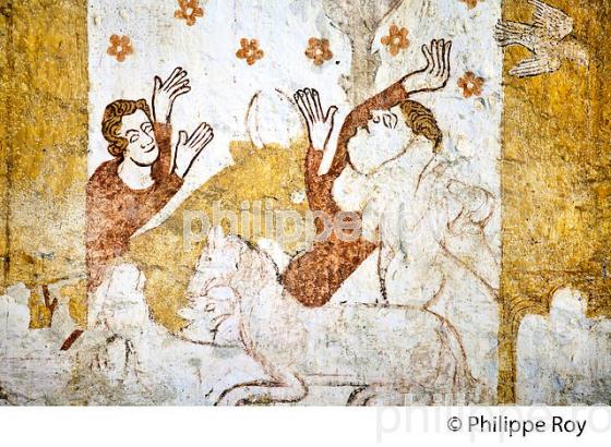 FRESQUE A L' OCRE, EGLISE DE MOUTIERS EN PUISAYE, LA PUISAYE , YONNE, BOURGOGNE. (89F01831.jpg)